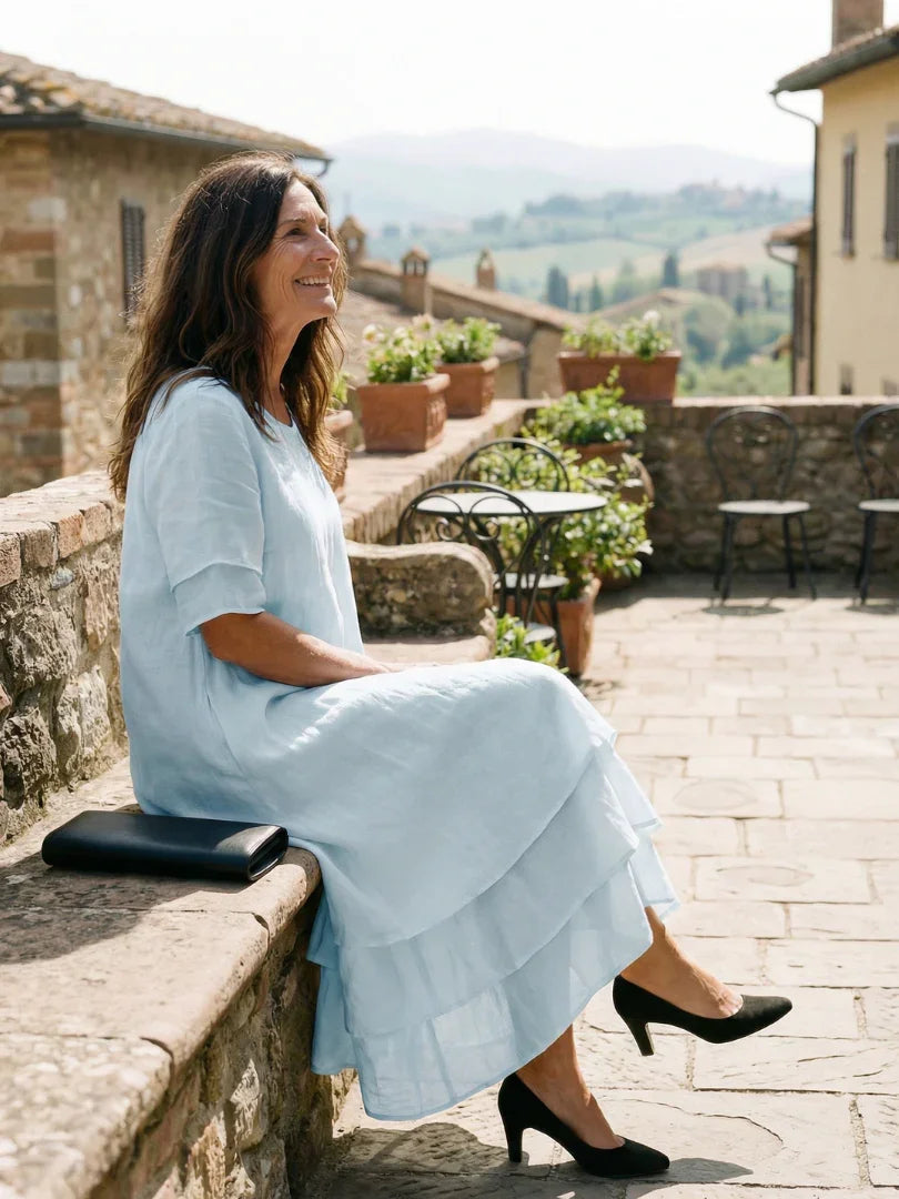 Soft Layered Midi Dress Women Relaxed Fit Casual