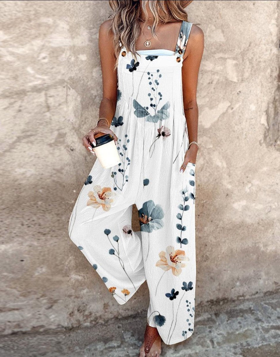 Sleeveless Floral Print Wide-Leg Jumpsuit Women Relaxed Fit Casual Summer