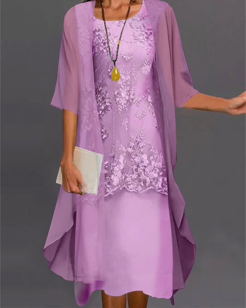 Elegant Two-Piece Chiffon Dress Women Loose Fit Casual Summer