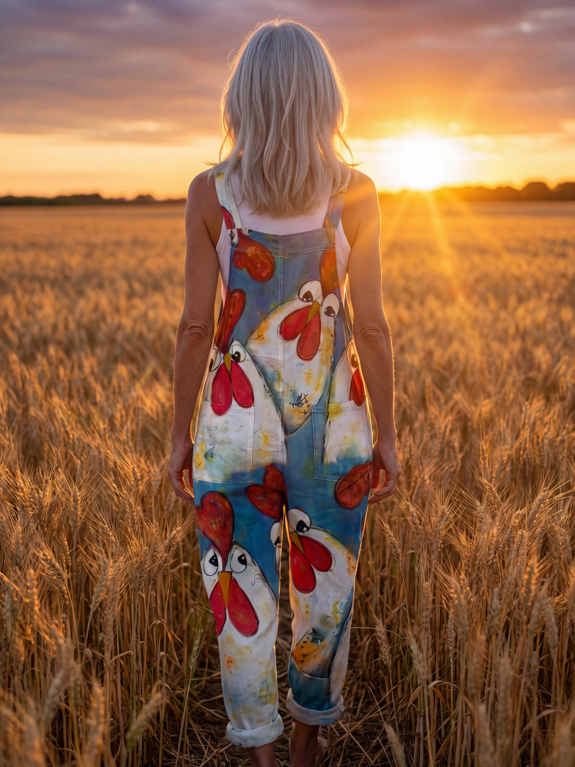 Jumpsuit Women Relaxed Fit Casual Nature-Inspired Motif
