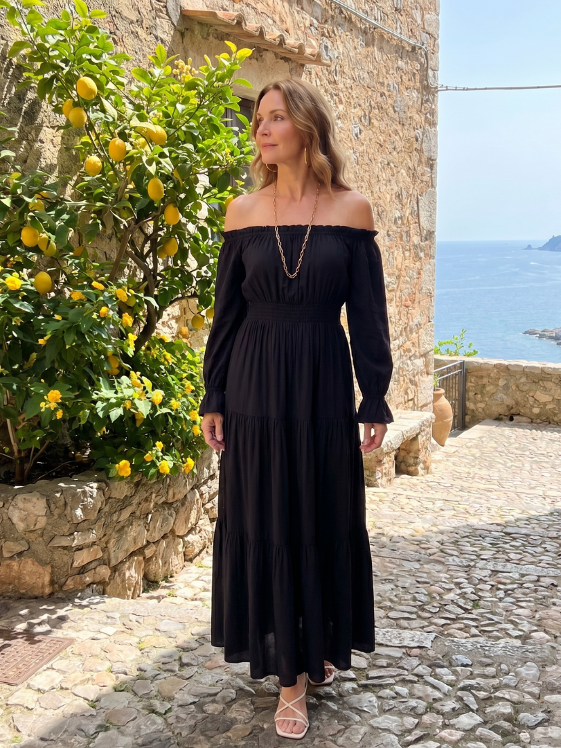 Off Shoulder Midi Dress Women Relaxed Fit Casual Summer
