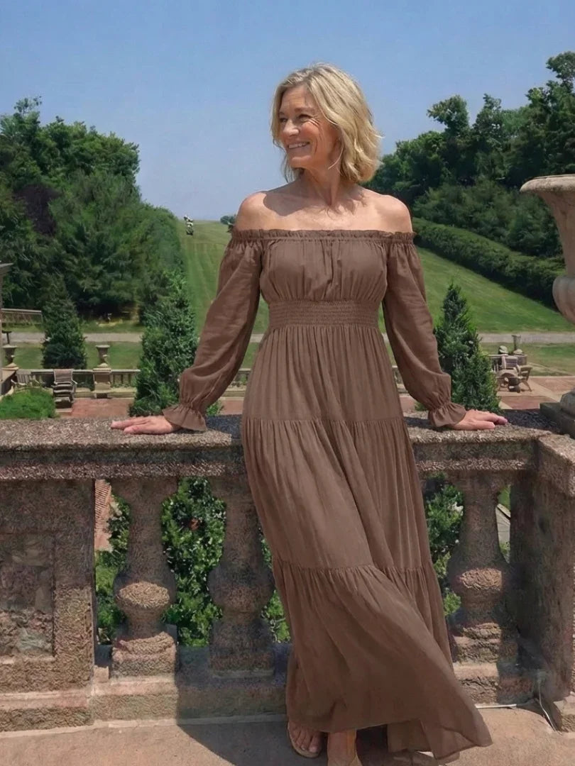 Off Shoulder Maxi Dress Women Fitted Bodice Casual Summer