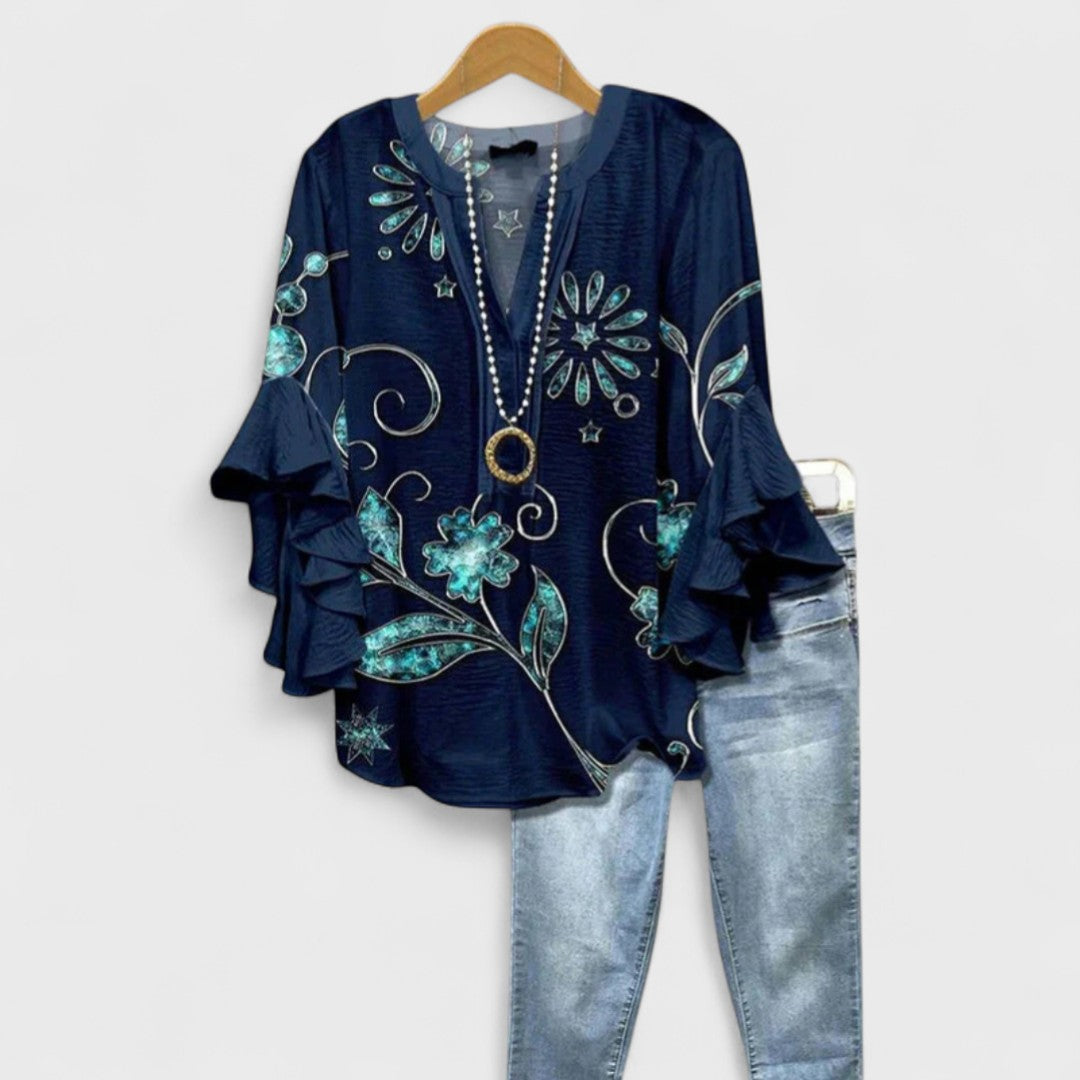 Blouse Women Slim Fit Casual Feminine V-Neck Ruffle Sleeves