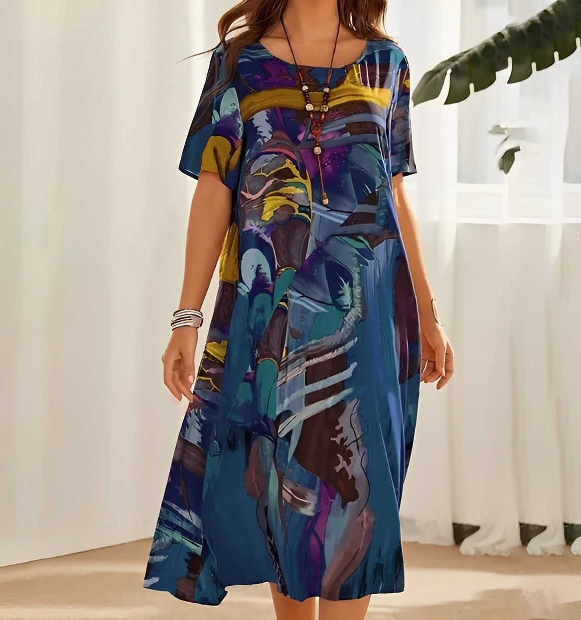 Women Relaxed Fit Casual Dress with Statement Print