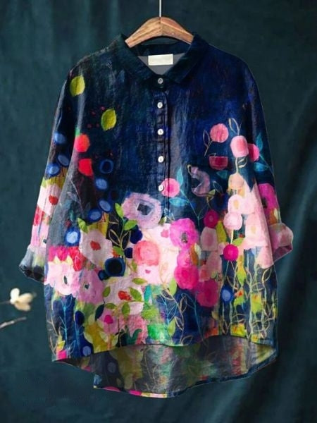 Floral Blouse Women Flowing Fit Casual Elegant