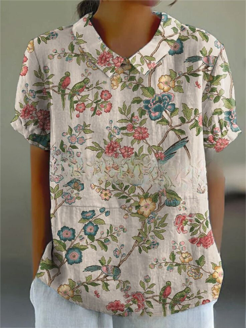 Floral Print Shirt Women Relaxed Fit Casual