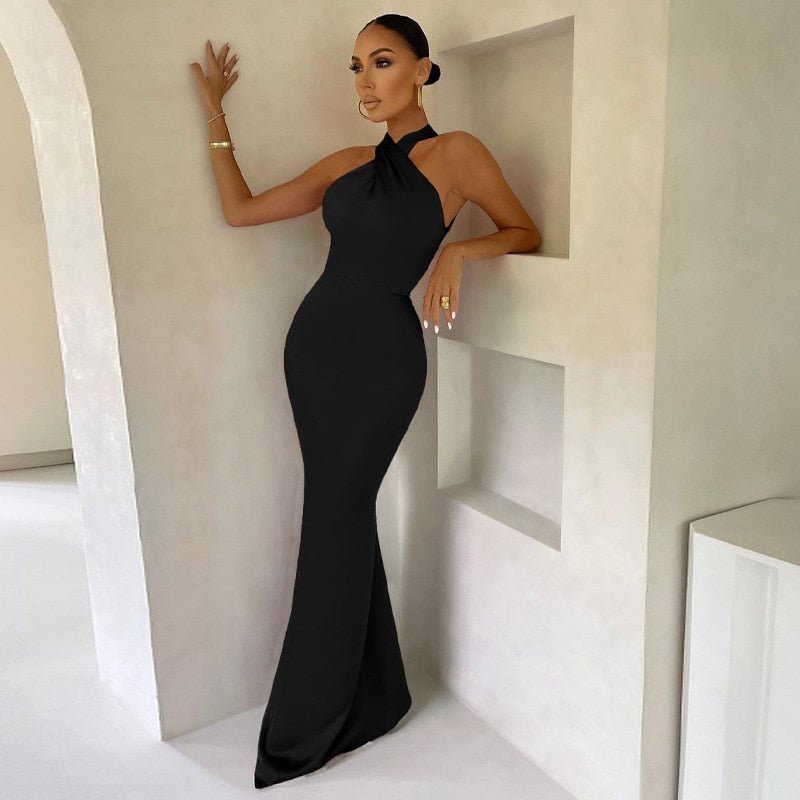 Halter Neck Maxi Dress – Elegant Backless Mermaid Fit for Evening & Events