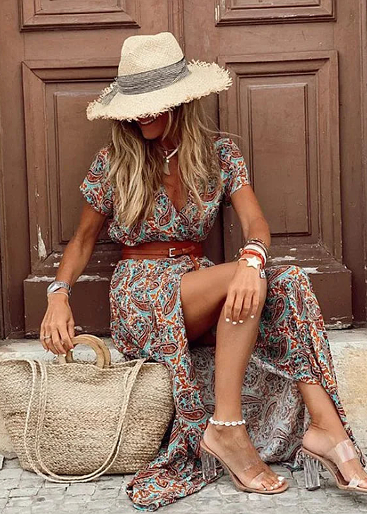 Boho Maxi Dress Women Regular Fit Summer Casual Elegant