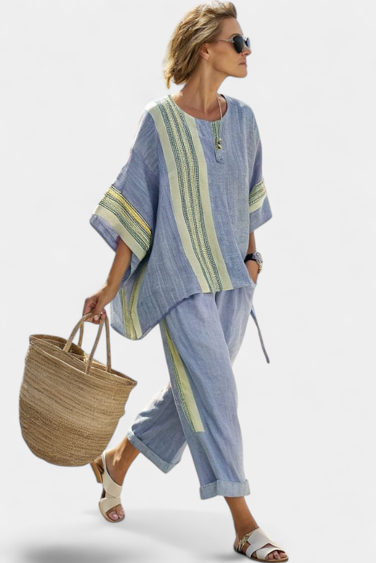 Top and Striped Pants Women Oversized Fit Casual Boho