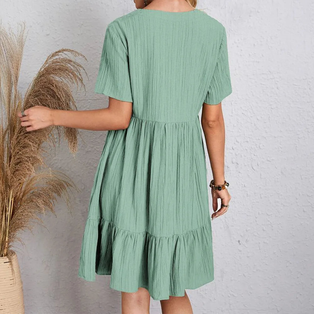 Vintage Ruffle Neck Dress Women Relaxed Fit Casual Summer