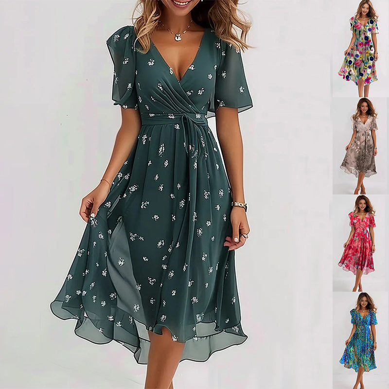Summer Wrap Dress Women Fitted Casual