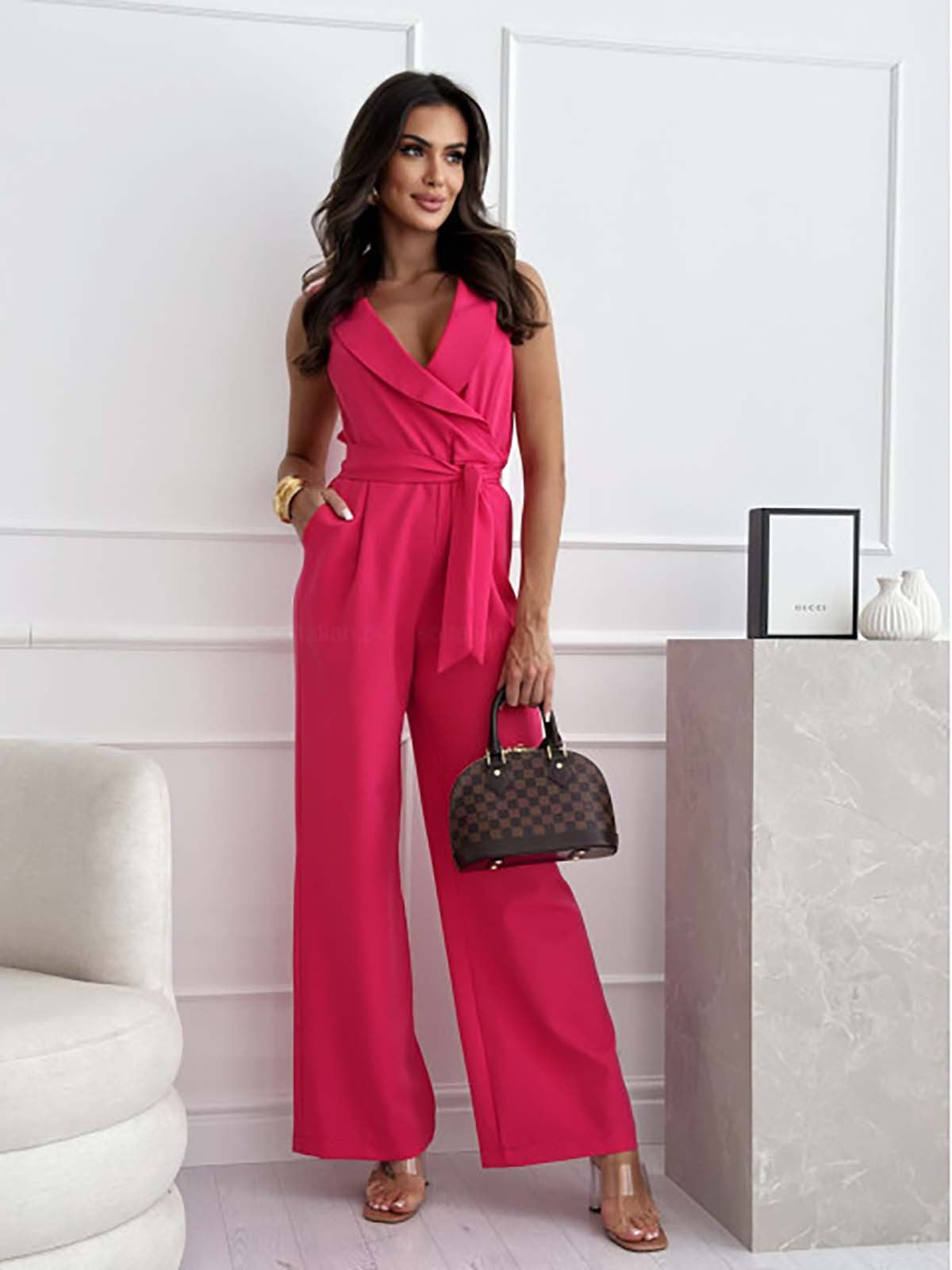 Sleeveless Wide-Leg Jumpsuit Women Slim Fit Formal