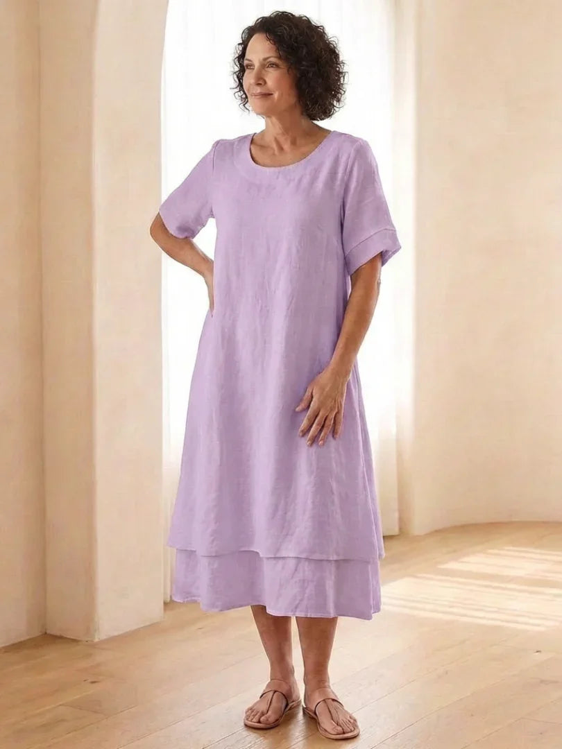 Layered Midi Dress Women Relaxed Fit Casual