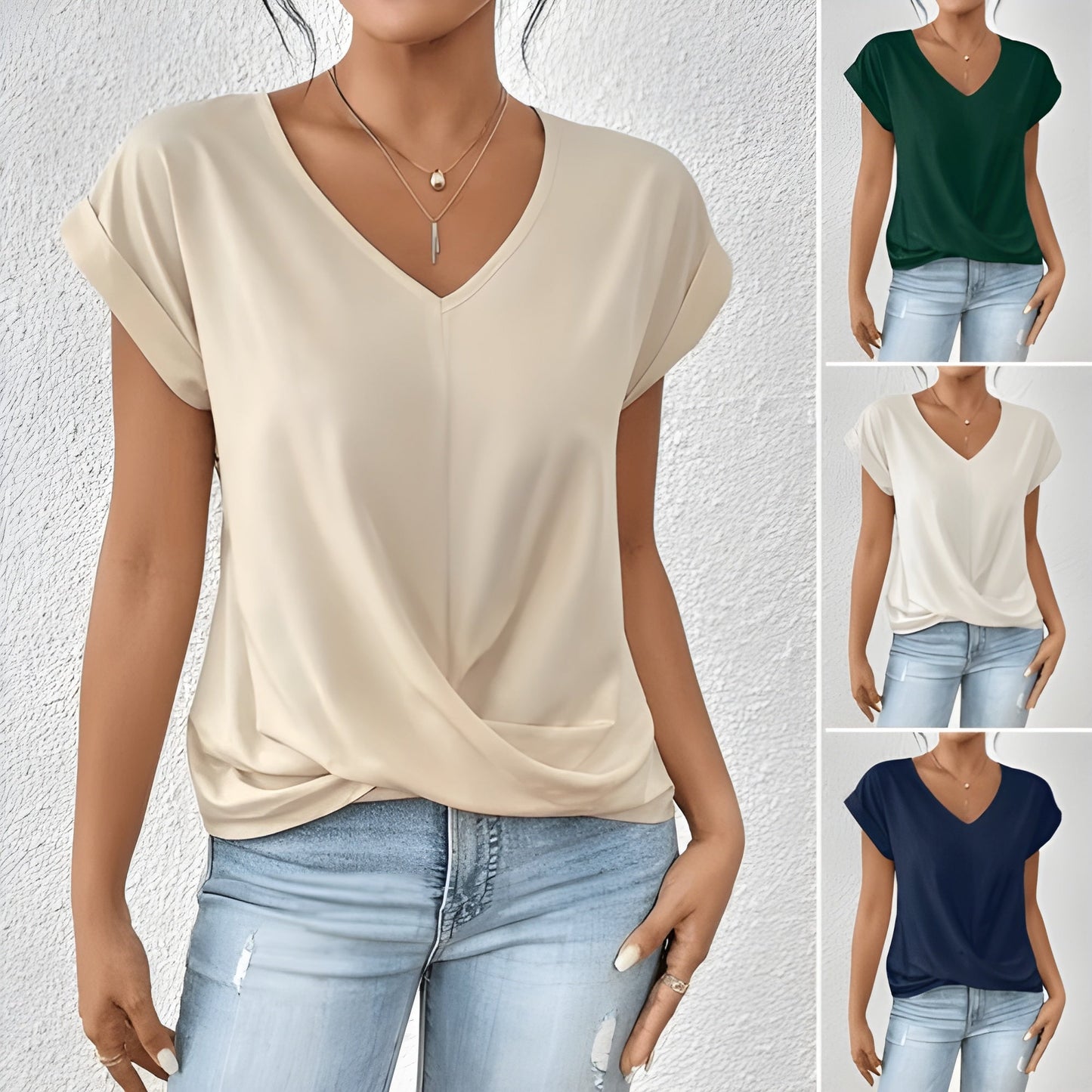 Top Women Relaxed Fit Casual V-Neck Twist Front Top