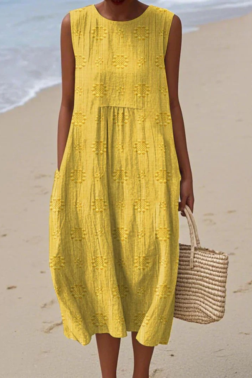 Sleeveless Dress Women Regular Fit Casual Embroidered