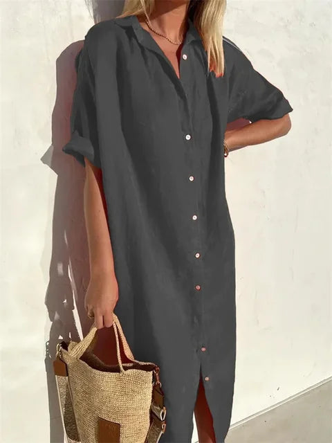 Women's Button-Up Summer Maxi Dress – Relaxed V-Neck Fit for Warm Days