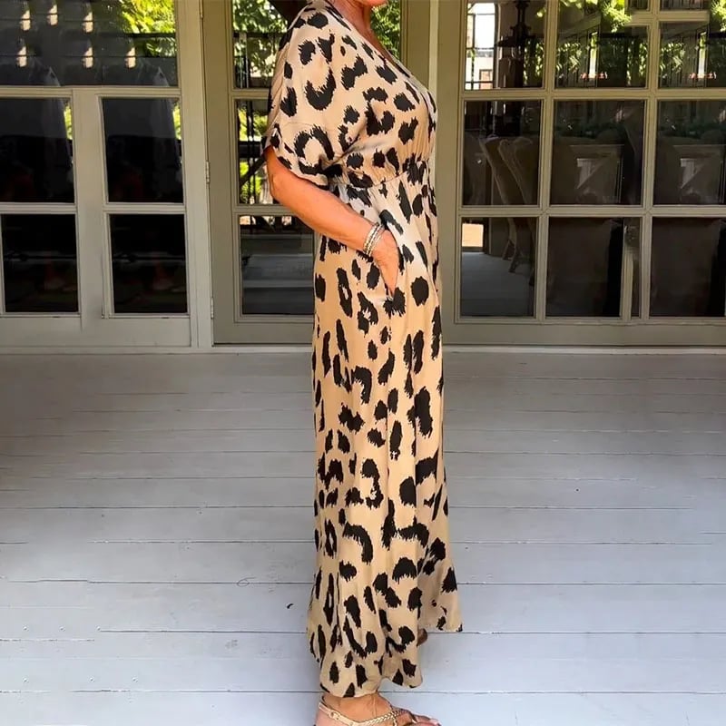 Maxi Dress Women Regular Fit Casual Leopard Print