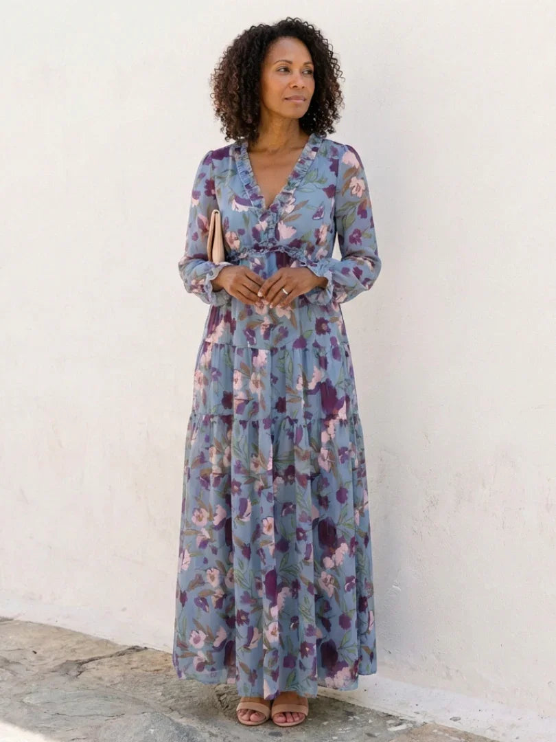 Maxi Dress Women Regular Fit Casual Long Sleeve Floral