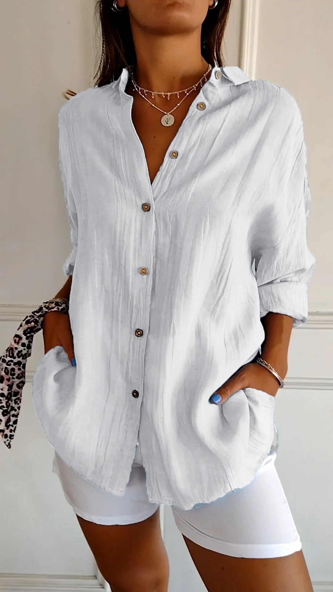 Button-Up Shirt Women Relaxed Fit Casual Long Sleeve