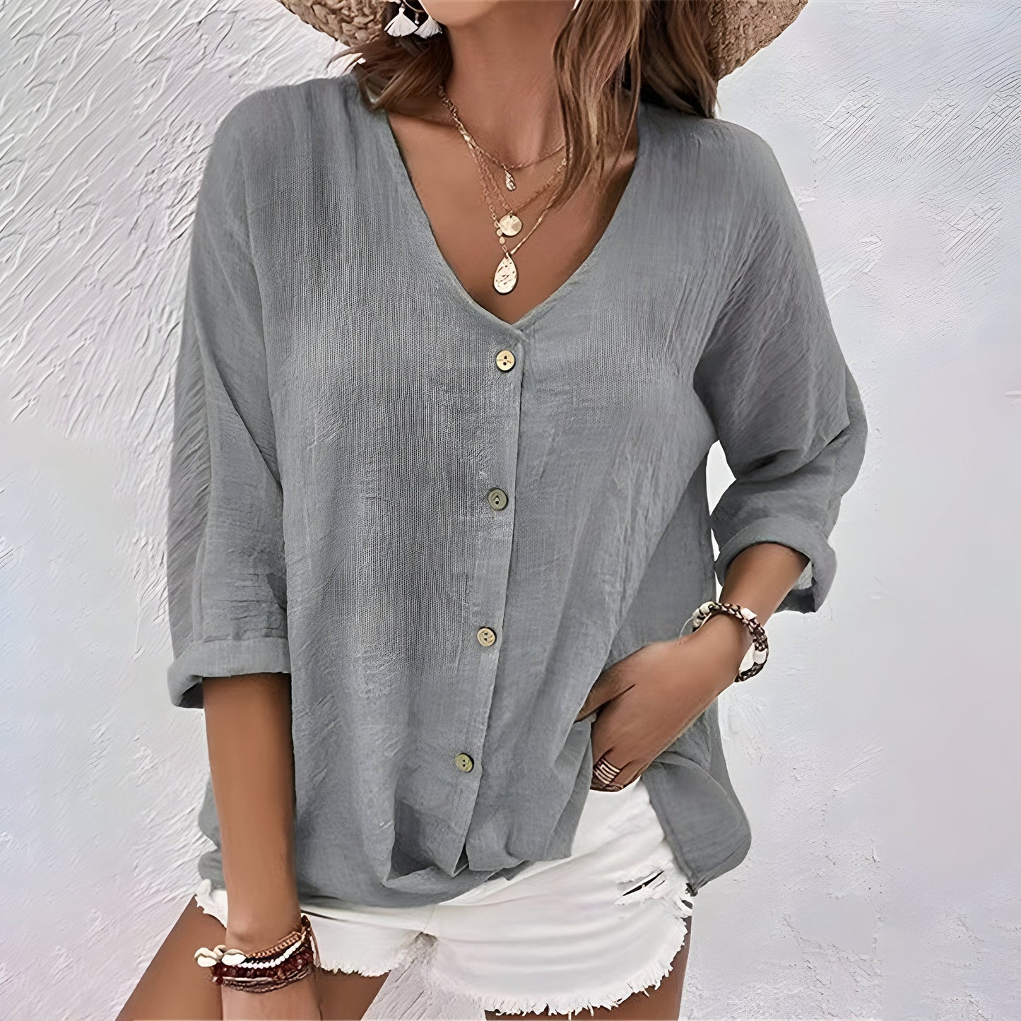 Button-Up Blouse Women Relaxed Fit Casual