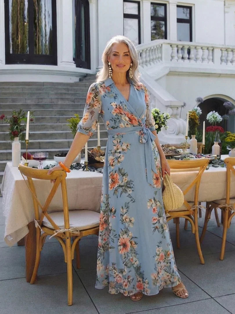 Floral Wrap Maxi Dress Women Regular Fit Casual