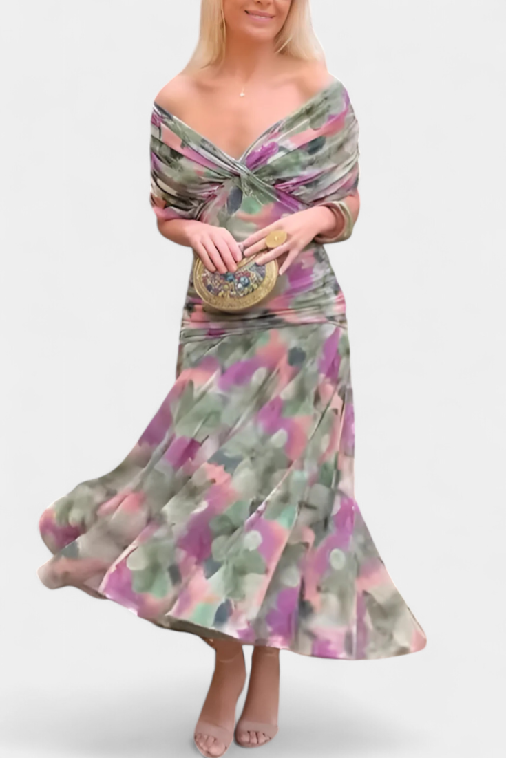 Elegant Off-Shoulder Dress Women Slim Fit Evening