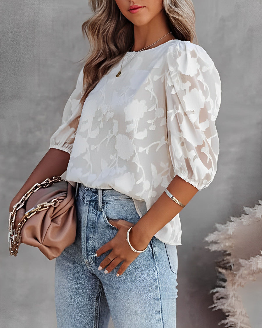 Blouse Women Regular Fit Casual Elegant Puff Sleeves