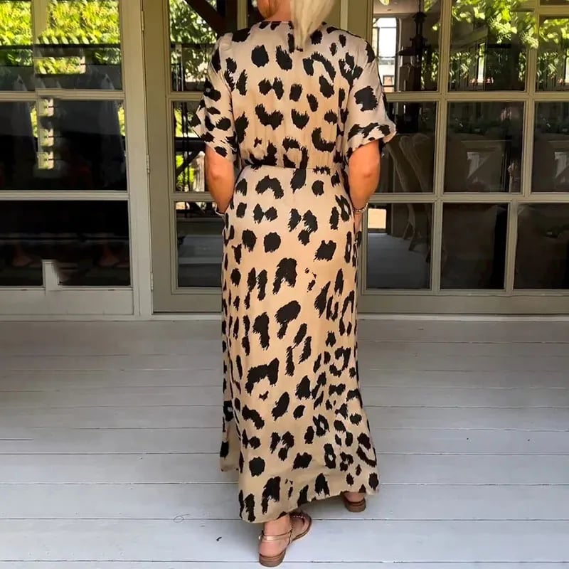 Maxi Dress Women Regular Fit Casual Leopard Print