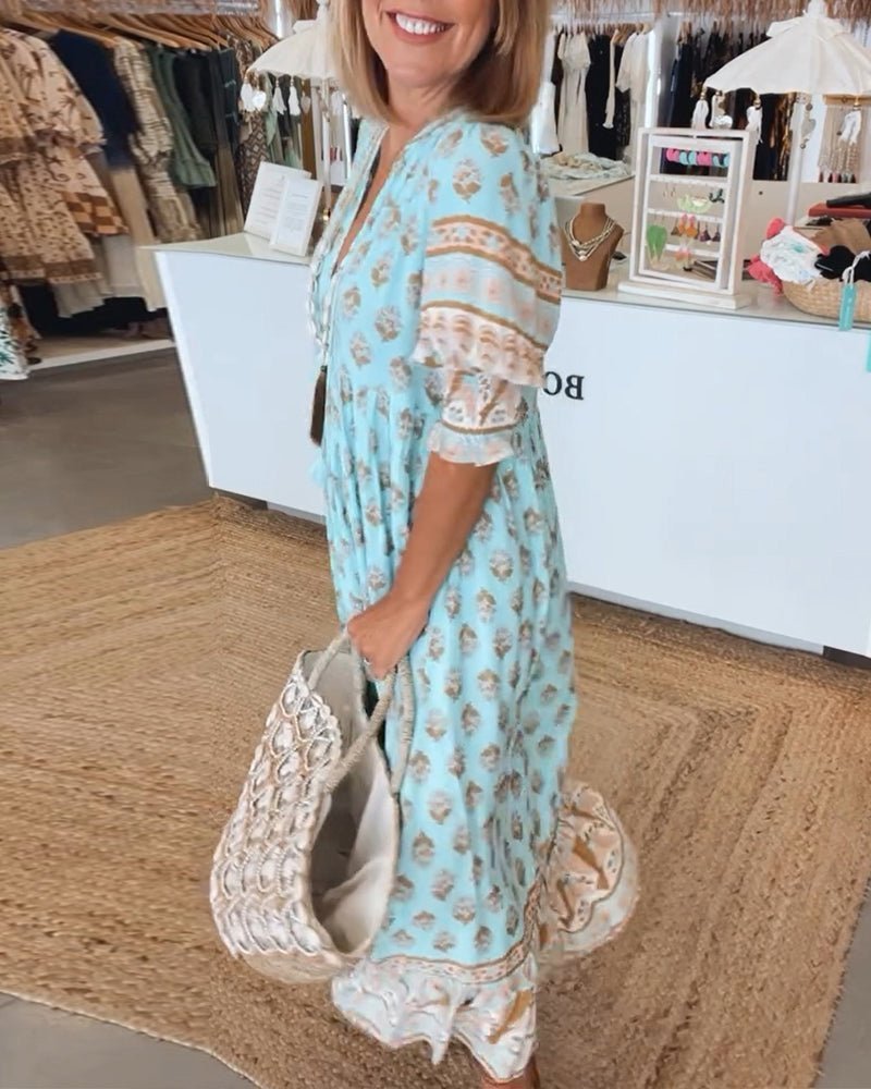 Floral V-Neck Dress Women Regular Fit Casual Summer