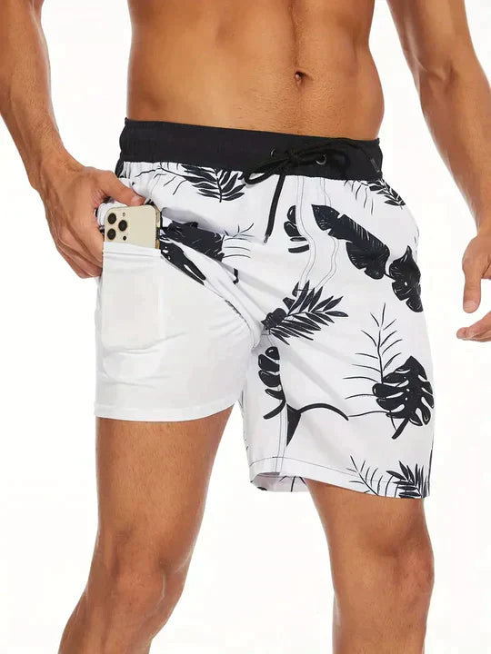 Swim Shorts Men Regular Fit Casual Summer Tropical Print