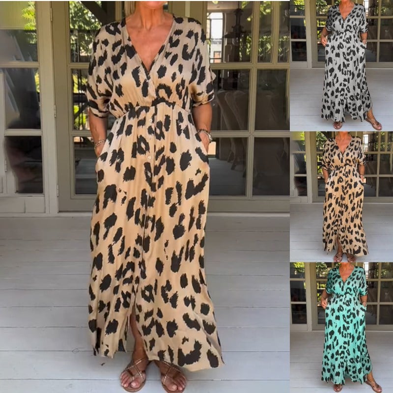 Maxi Dress Women Regular Fit Casual Leopard Print