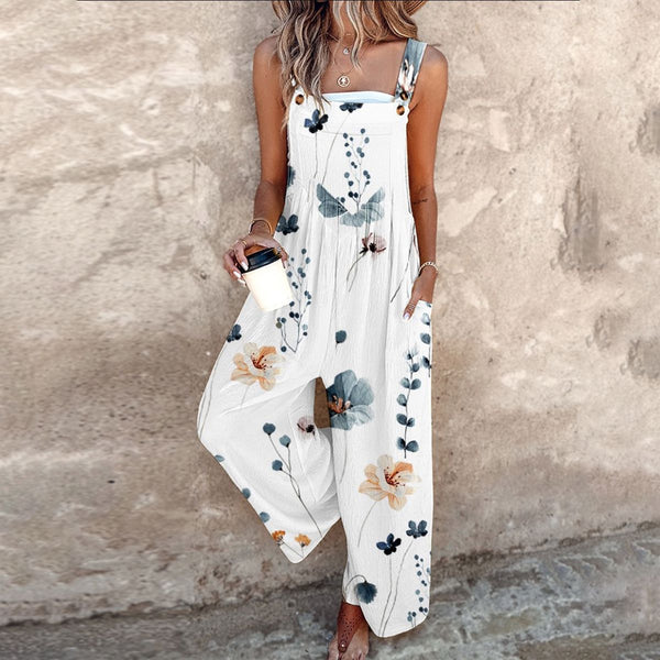 Sleeveless Floral Print Wide-Leg Jumpsuit Women Relaxed Fit Casual Summer