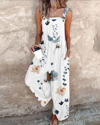 Sleeveless Floral Print Wide-Leg Jumpsuit Women Relaxed Fit Casual Summer