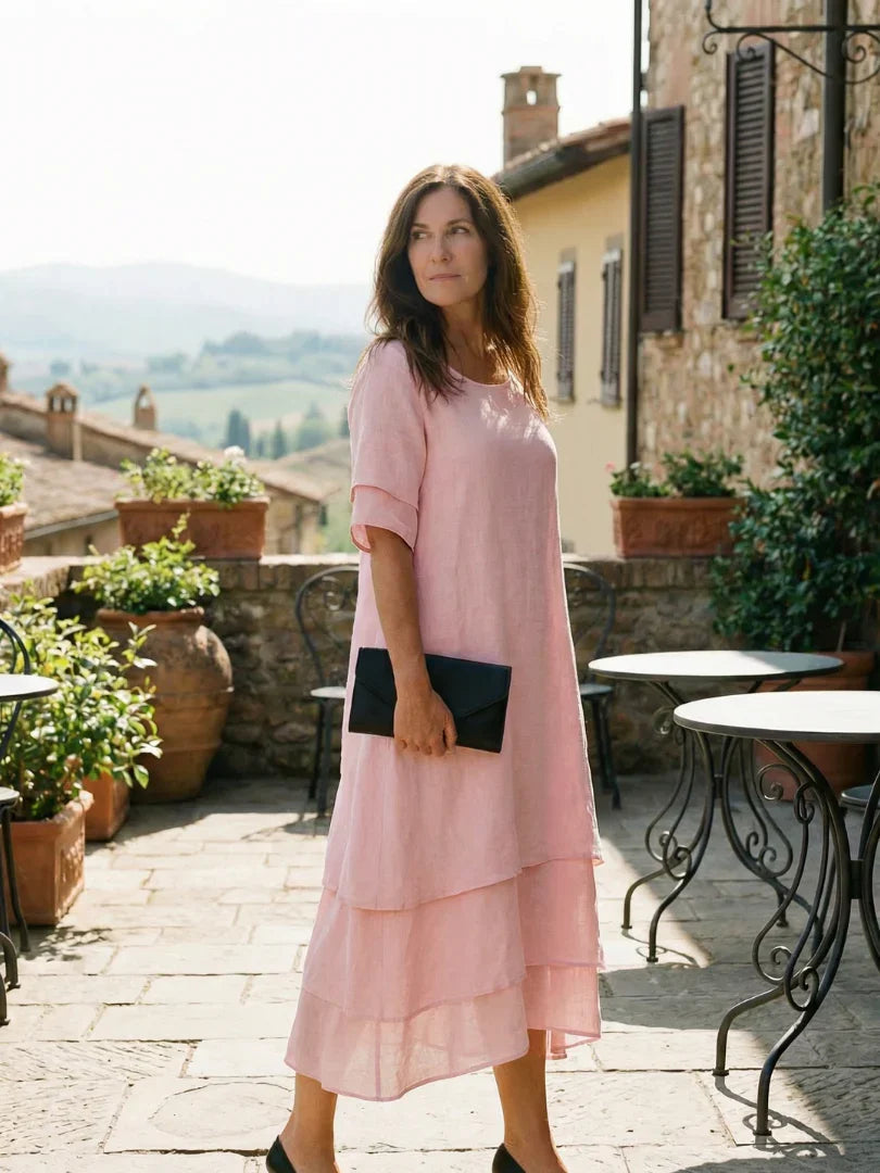 Soft Layered Midi Dress Women Relaxed Fit Casual
