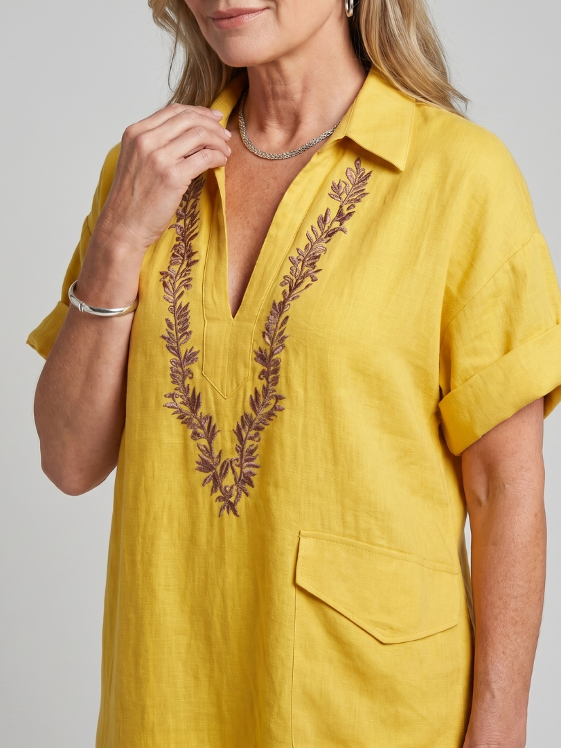 Midi Dress Women Relaxed Fit Casual Embroidered Detail