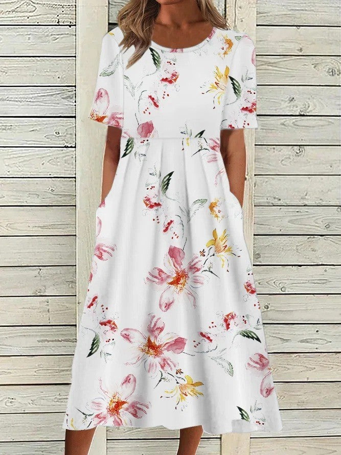 Printed Midi Dress Women Relaxed Fit Casual Summer