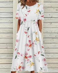 Printed Midi Dress Women Relaxed Fit Casual Summer
