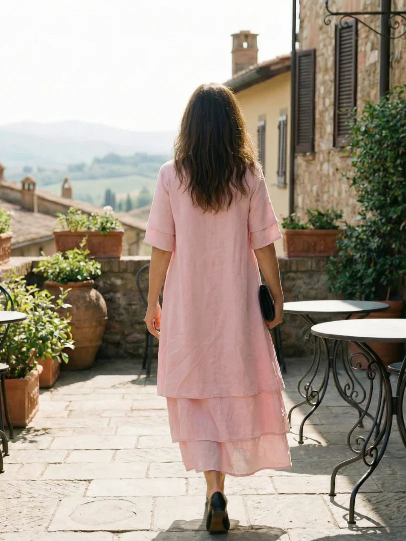 Soft Layered Midi Dress Women Relaxed Fit Casual