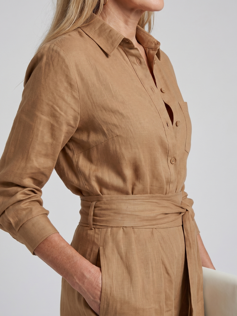 Long Sleeve Button-Front Wide Leg Jumpsuit Women Relaxed Fit Casual