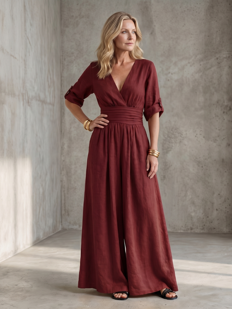 Jumpsuit Women Defined Waist Wide Leg Casual