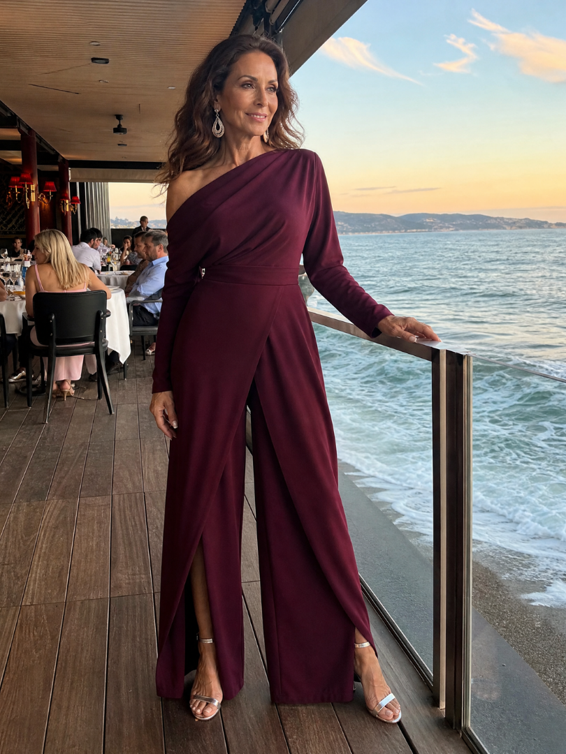 One Shoulder Wide Leg Jumpsuit Women Regular Fit Evening