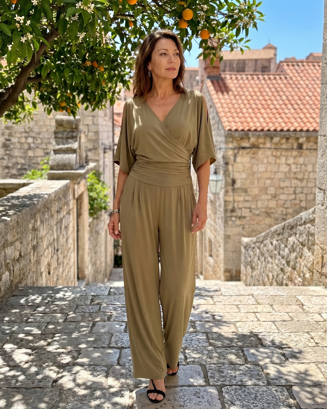 Jumpsuit Women Relaxed Fit Casual Cold Shoulder Wrap Waist