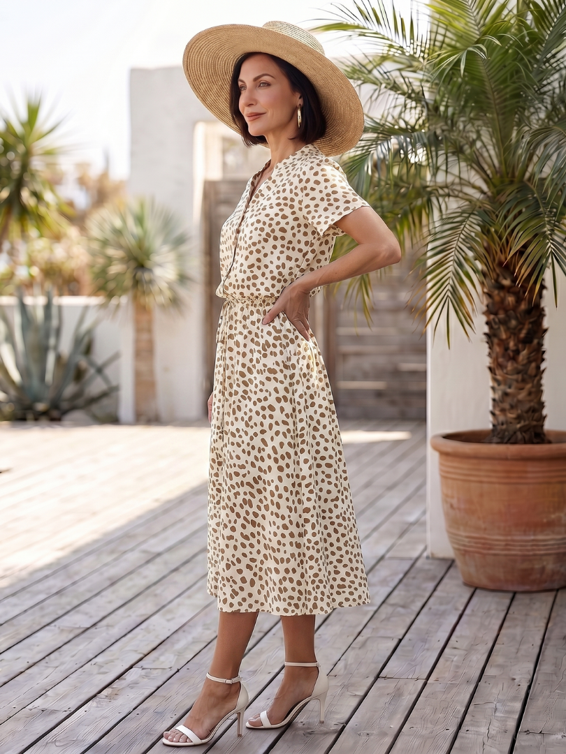 Midi Dress Women Relaxed Fit Casual Printed Button Front Belted