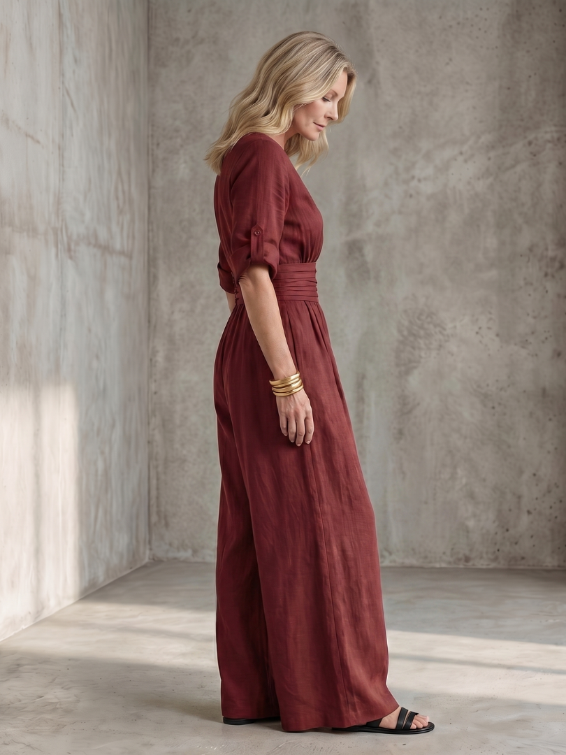 Jumpsuit Women Defined Waist Wide Leg Casual