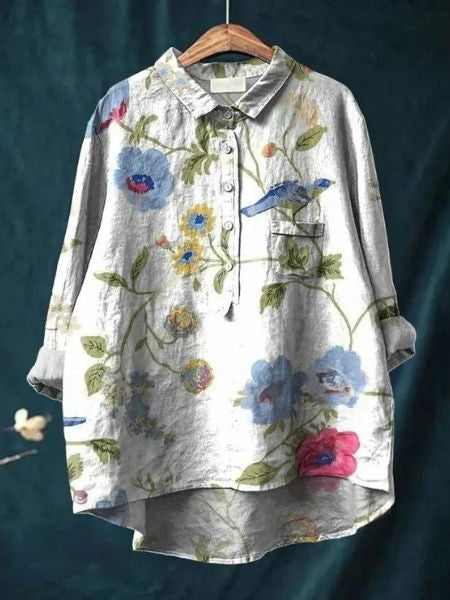 Floral Blouse Women Flowing Fit Casual Elegant
