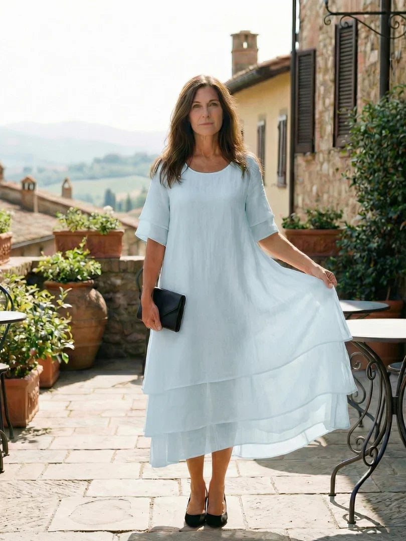 Soft Layered Midi Dress Women Relaxed Fit Casual