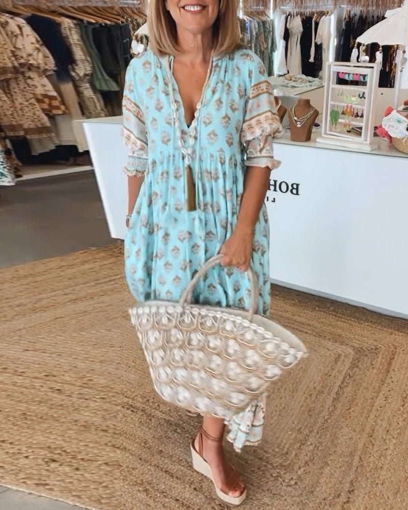 Floral V-Neck Dress Women Regular Fit Casual Summer