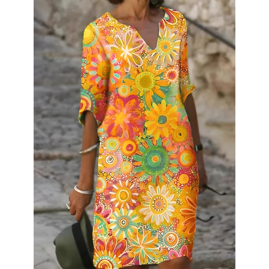 Floral V-Neck Dress Women Regular Fit Casual Spring