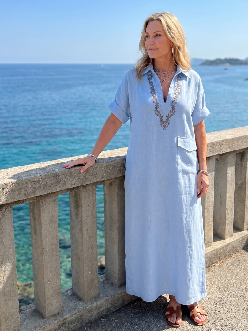 Midi Dress Women Relaxed Fit Casual Embroidered Detail