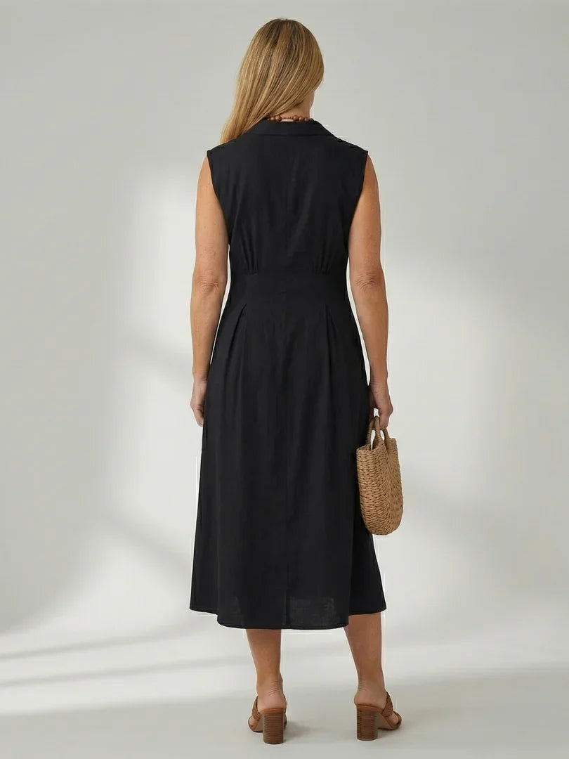Sleeveless Button-Front Midi Dress Women Defined Waist Casual